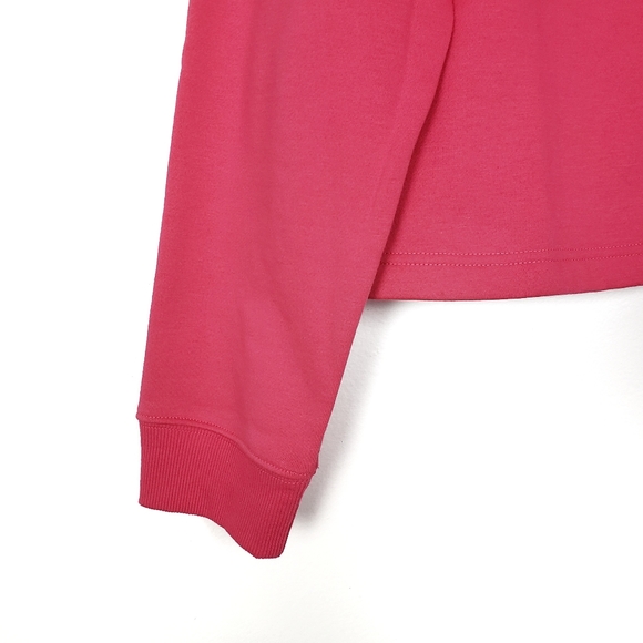 NWOT TOMMY JEANS Bright Pink Cropped Logoed Hooded Sweatshirt Size: Large - Picture 4 of 5